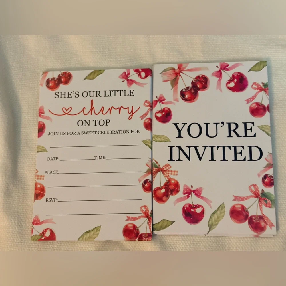 Baby shower invitations brand new “she’s our little cherry on top” theme 🍒 30
